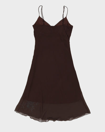 Vintage 00s RW & Co Brown Midi Dress With Blue Floral Detail - S/M