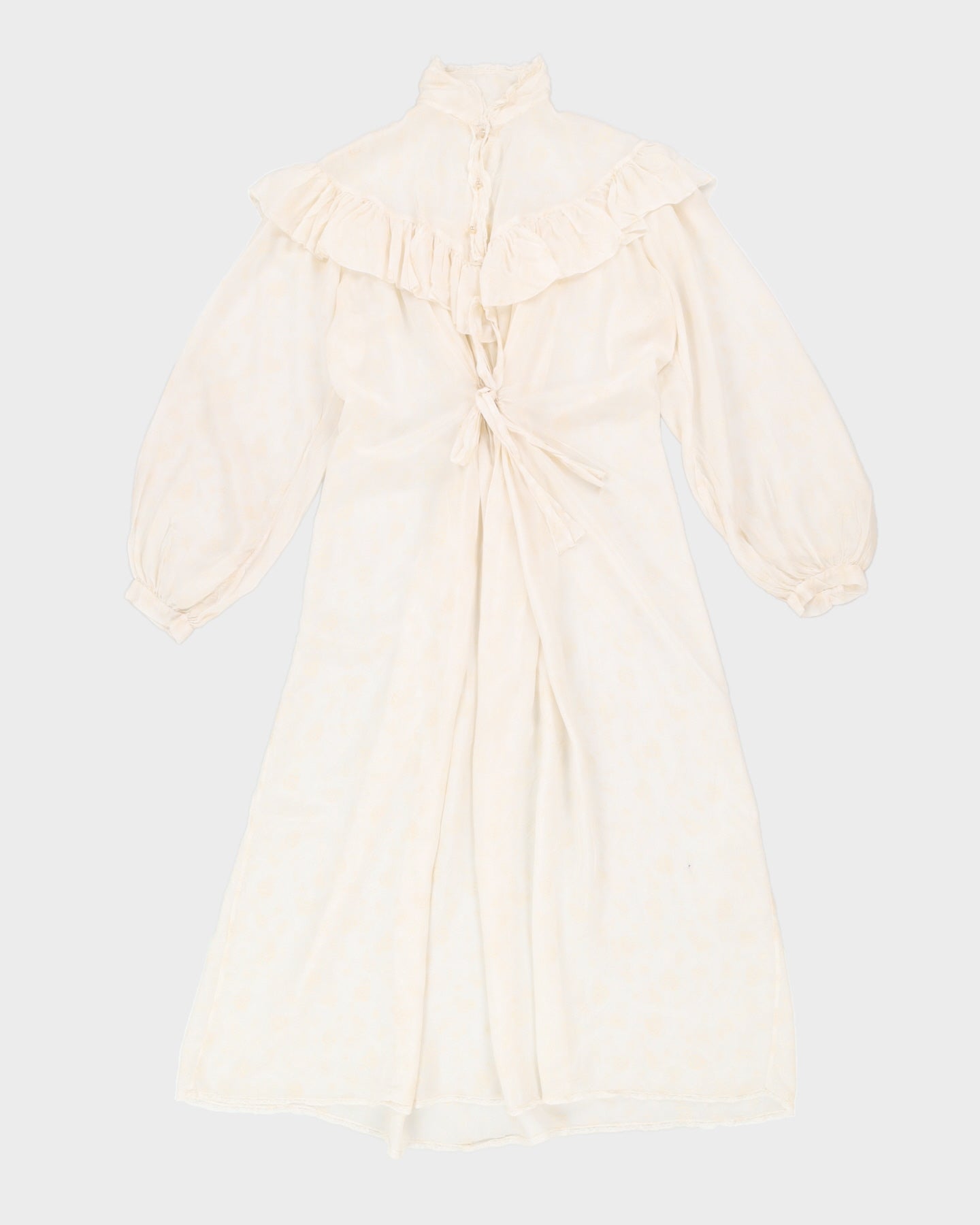 Vintage 70s Cream Floral Ruffle Maxi Dress - L