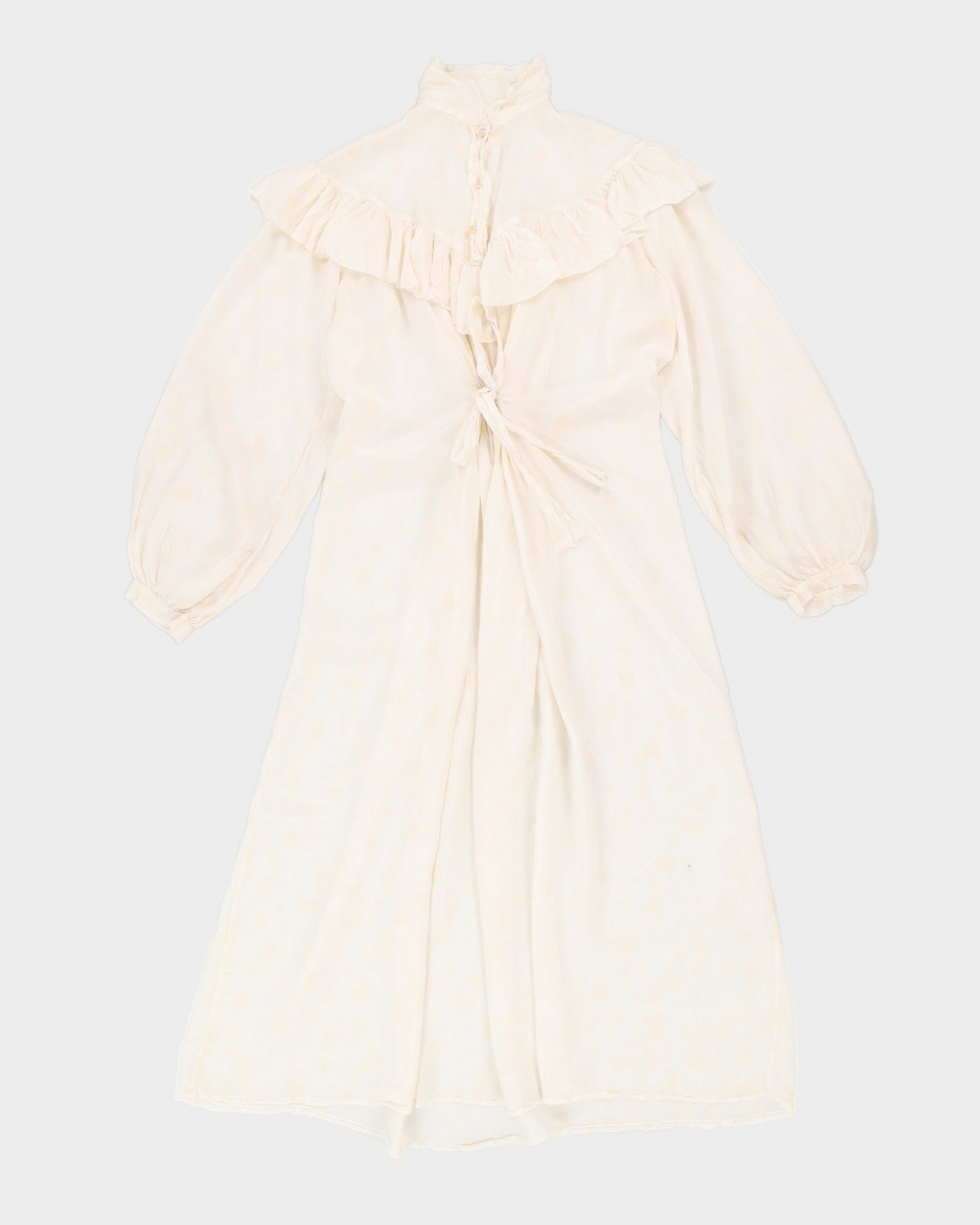 Vintage 70s Cream Floral Ruffle Maxi Dress - L