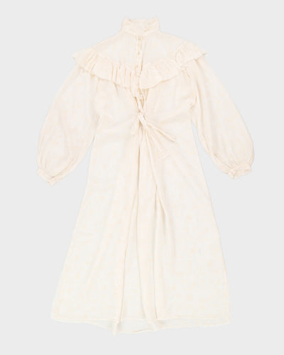Vintage 70s Cream Floral Ruffle Maxi Dress - L