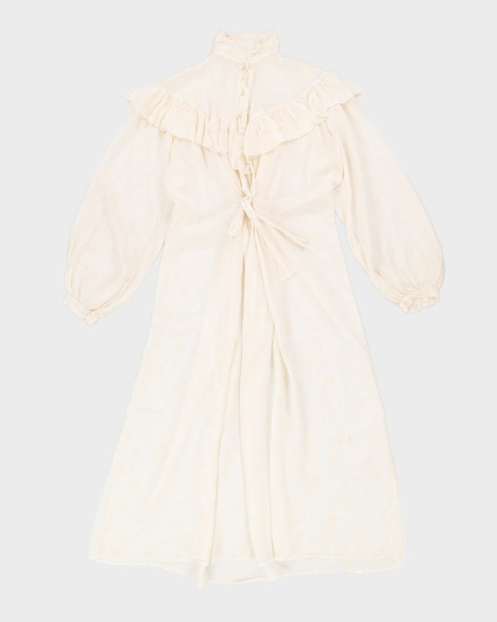 Vintage 70s Cream Floral Ruffle Maxi Dress - L