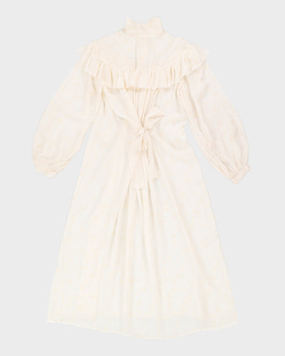Vintage 70s Cream Floral Ruffle Maxi Dress - L