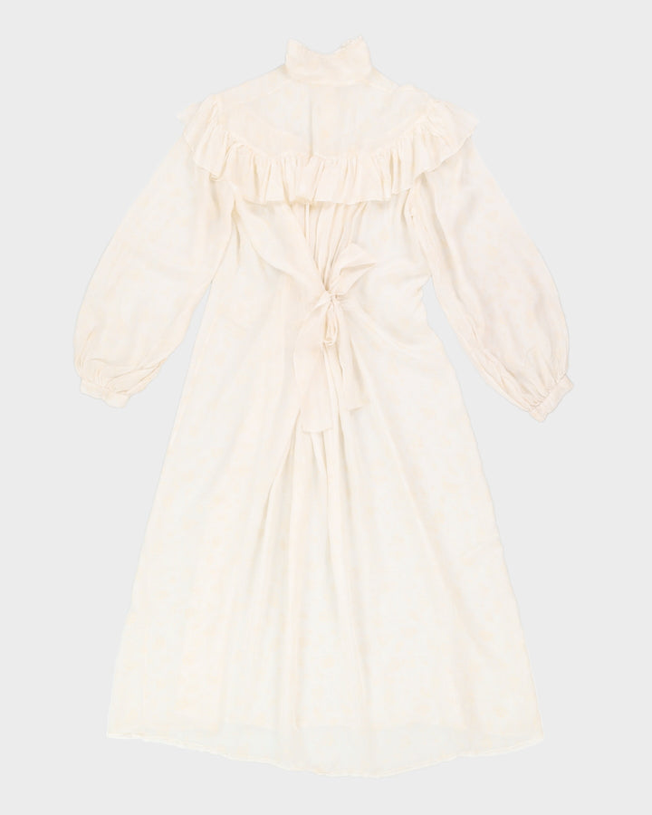 Vintage 70s Cream Floral Ruffle Maxi Dress - L