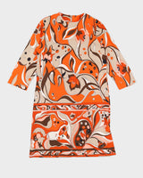 Vintage 70s Orange &amp; Brown Floral Long Sleeve Dress - L