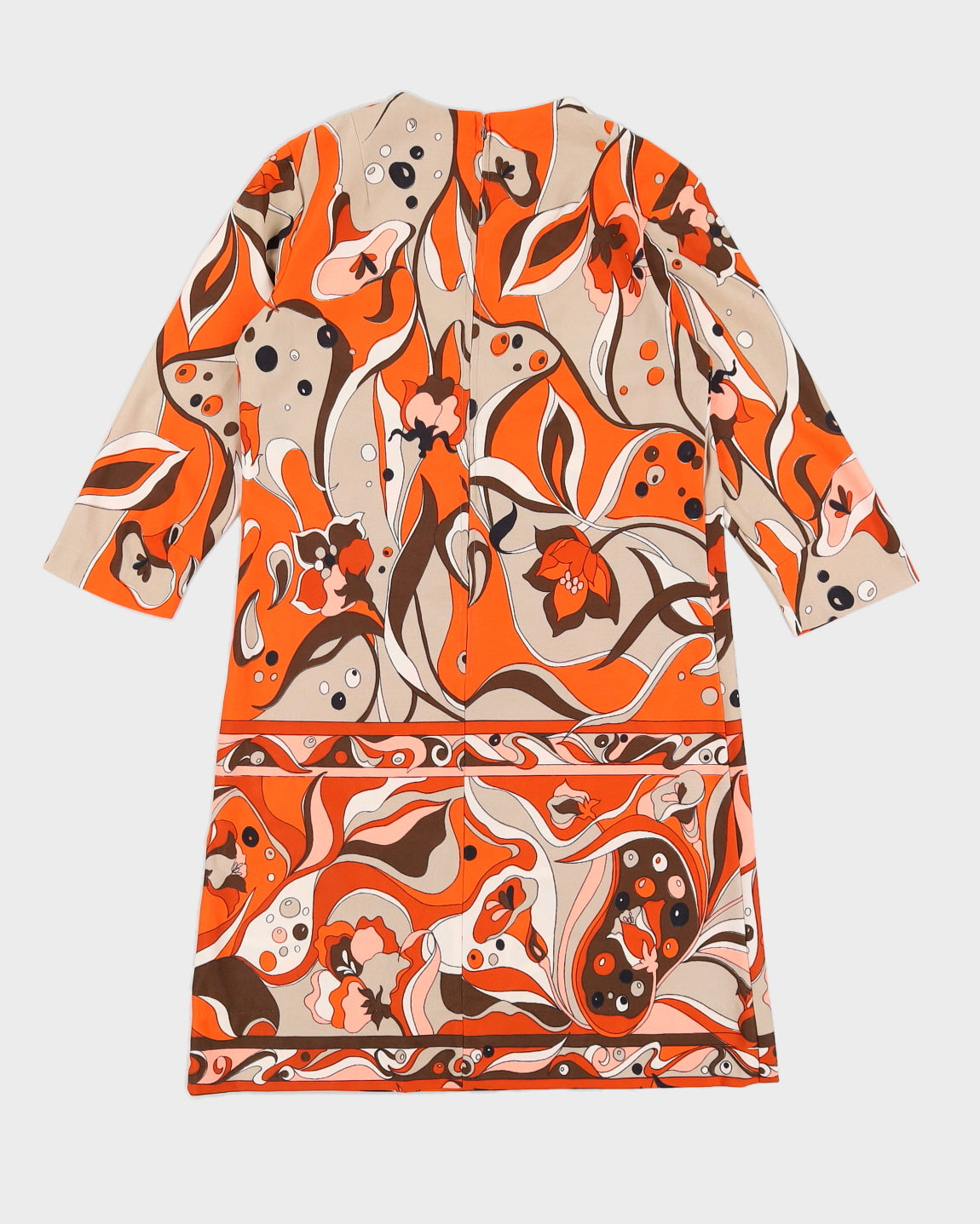 Vintage 70s Orange & Brown Floral Long Sleeve Dress - L