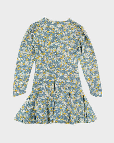 Vintage 70s Johnathan Logan Blue & Yellow Floral Mini Dress - S