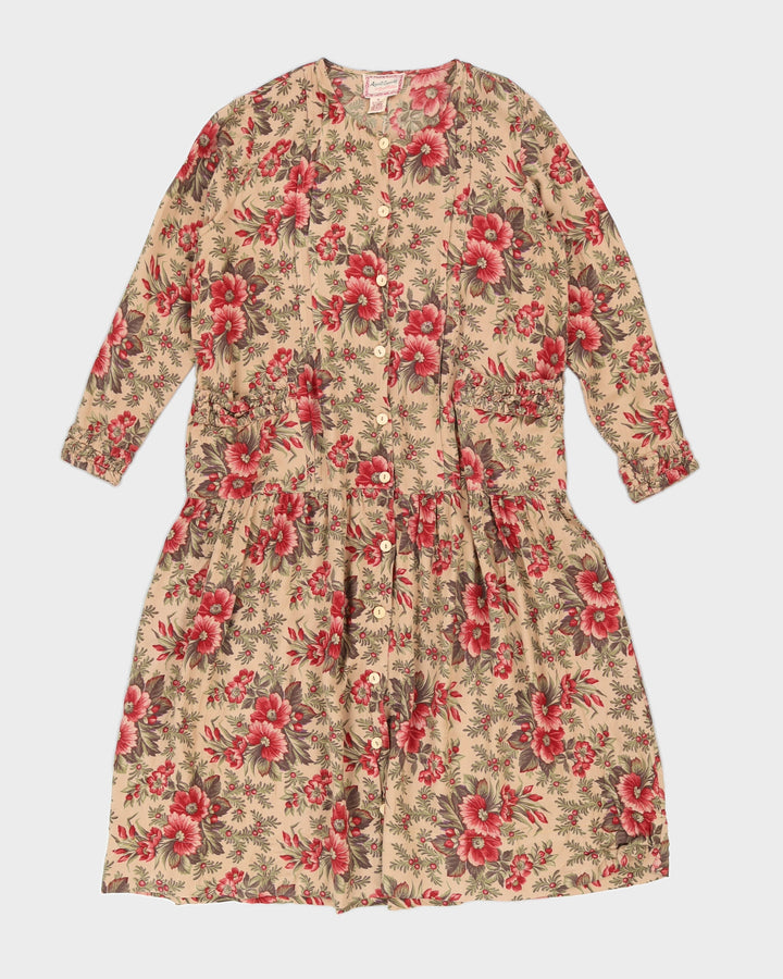 Vintage 80s April Cornell Oversize Floral Button Up Dress M Rokit