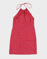 Vintage 90s Ralph Lauren Pink Paisley Halterneck Mini Dress - S