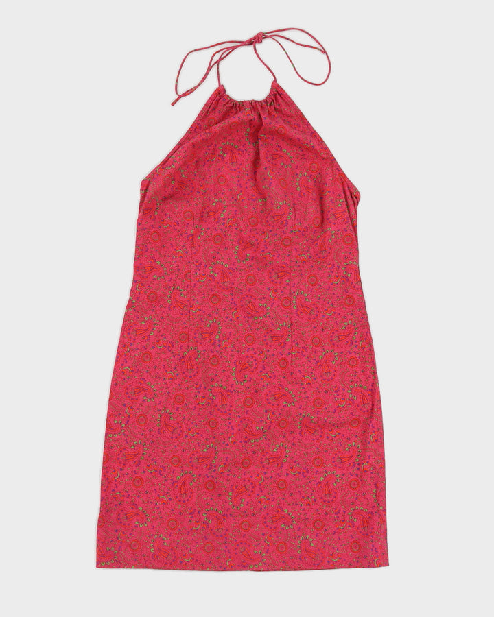 Vintage 90s Ralph Lauren Pink Paisley Halterneck Mini Dress - S