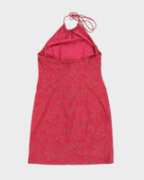 Vintage 90s Ralph Lauren Pink Paisley Halterneck Mini Dress - S