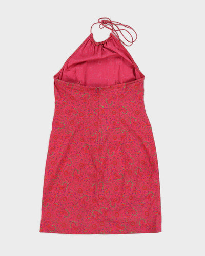 Vintage 90s Ralph Lauren Pink Paisley Halterneck Mini Dress - S
