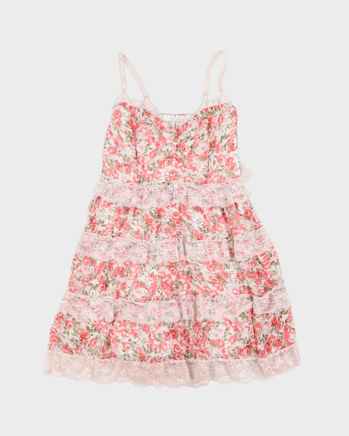 Pink Floral Tiered Dress - XXS