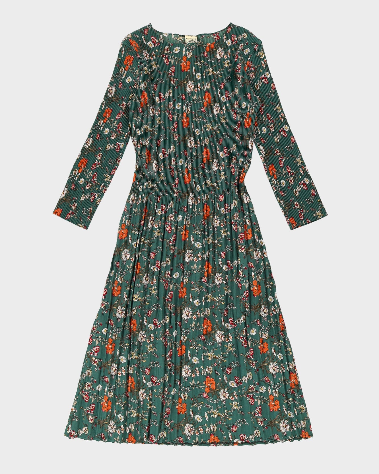 Vintage Green Floral Textured Dress - M