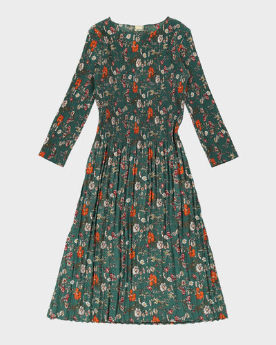 Vintage Green Floral Textured Dress - M