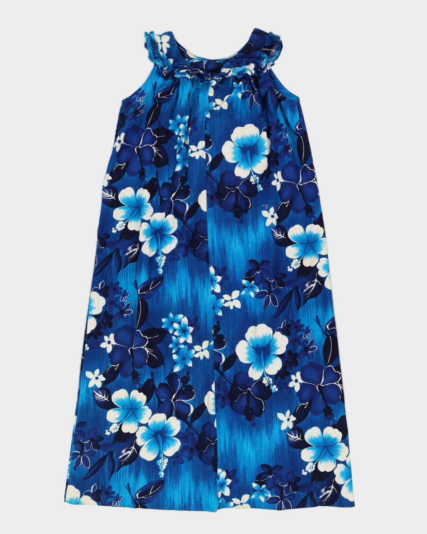Vintage 1970s Blue Hawaiian Maxi Dress - L