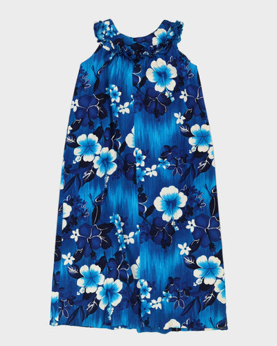 Vintage 1970s Blue Hawaiian Maxi Dress - L