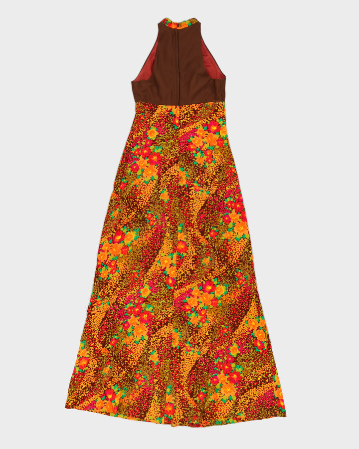 Vintage 1970s Orange Patterned Maxi Dress - S