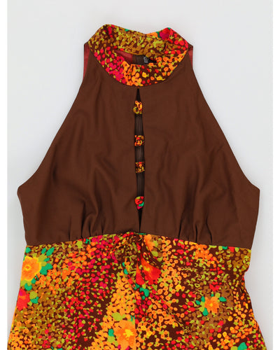 Vintage 1970s Orange Patterned Maxi Dress - S