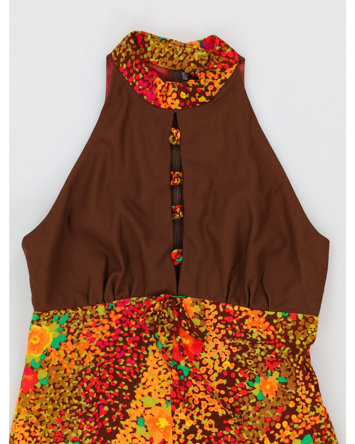 Vintage 1970s Orange Patterned Maxi Dress - S