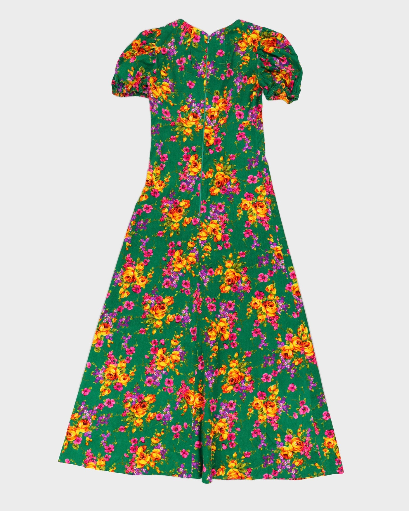 Vintage 1970s Green Floral Maxi Dress - XXS