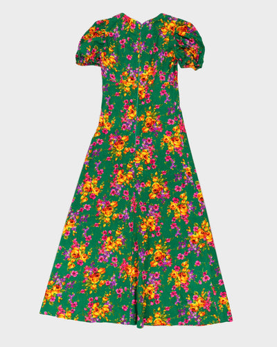 Vintage 1970s Green Floral Maxi Dress - XXS