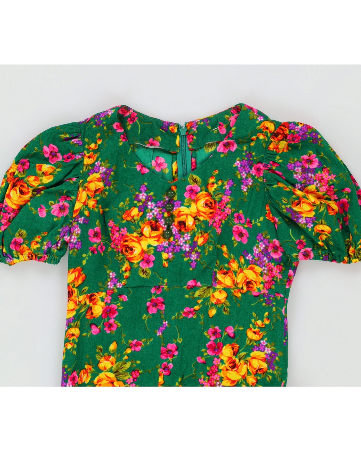 Vintage 1970s Green Floral Maxi Dress - XXS
