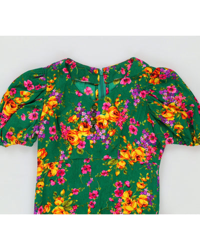 Vintage 1970s Green Floral Maxi Dress - XXS