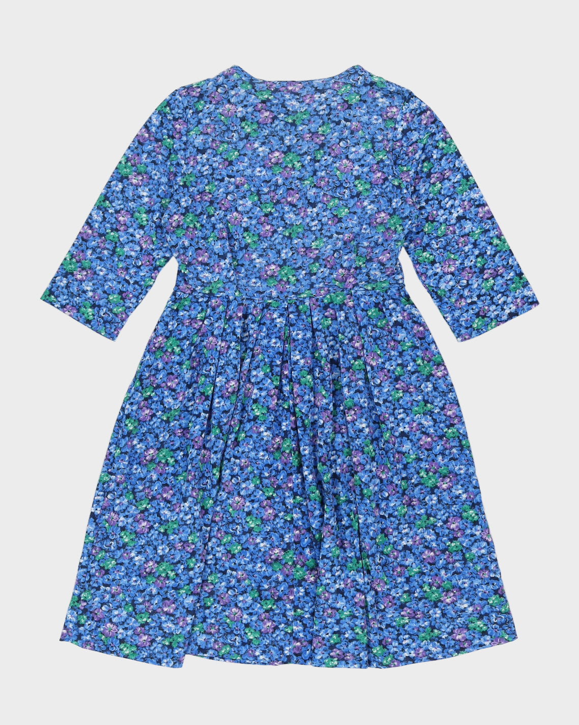 Vintage 1970s Blue Floral Dress - M