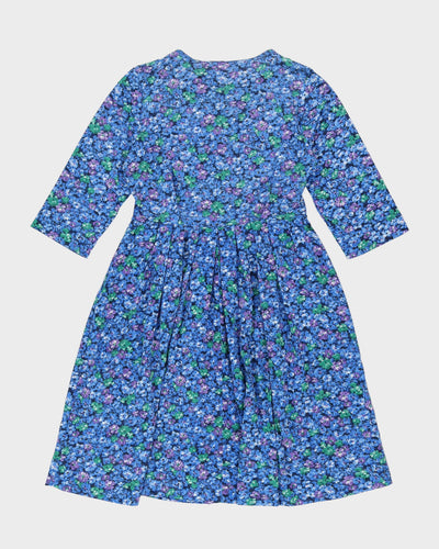 Vintage 1970s Blue Floral Dress - M