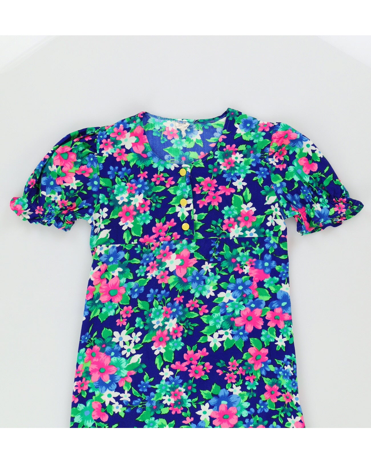 Vintage 1970s Blue Floral Dress - XXS