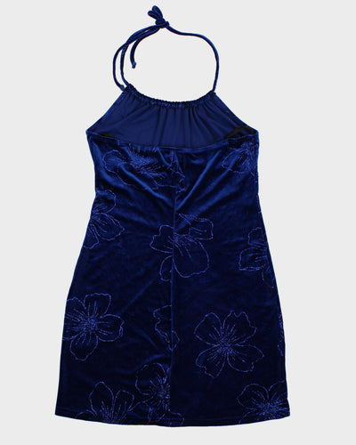 Y2K 00s Aqua Blues Blue Velvet Halterneck Mini Dresss - M