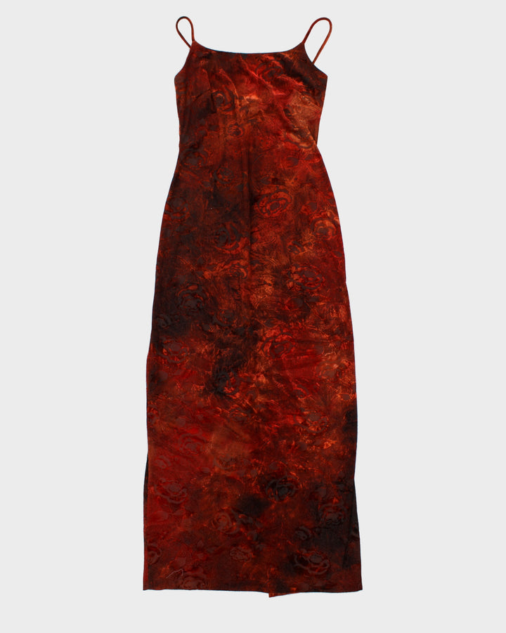 Rose Print Velvet Spaghetti Strap 90s Maxi Dress - XS Rokit Rose Print Velvet Spaghetti Strap 90s Maxi Dress - XS Rokit