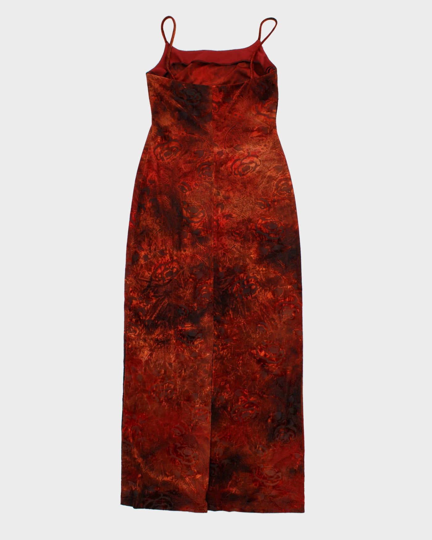 Rose Print Velvet Spaghetti Strap 90s Maxi Dress - XS