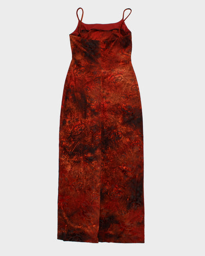 Rose Print Velvet Spaghetti Strap 90s Maxi Dress - XS