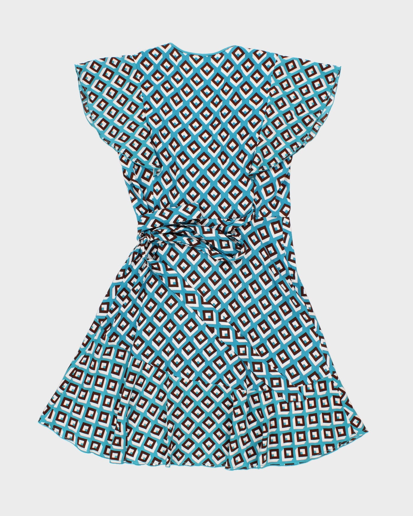 Diane Von Furstenberg Blue & Brown Geometric Print Wrap Dress - M