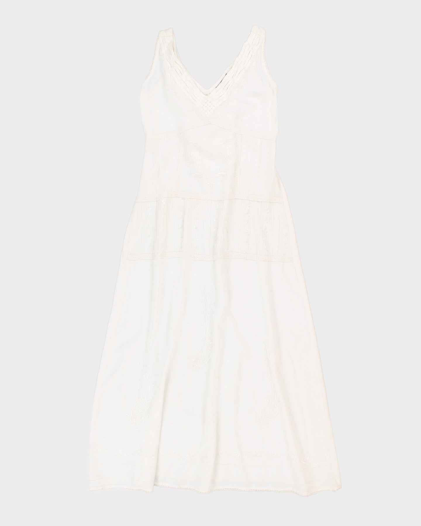 Vintage White Embroidered Maxi Dress - S