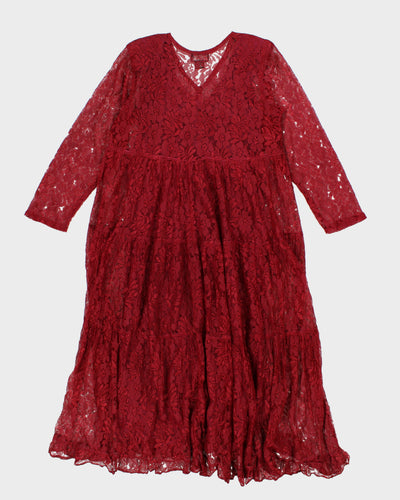 Vintage 90s Starina Red Floral Lace Button-Up Dress - L