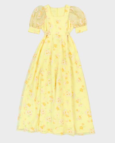 Vintage Handmade Floral Yellow Summer Dress - S