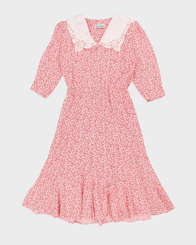 Vintage 80s Tara Lynne Lace Collared Floral Dress - L
