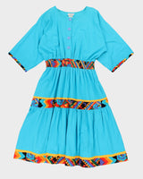 Vintage 80s Appel Blue Tiered Quarter Button Dress - L