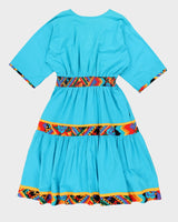 Vintage 80s Appel Blue Tiered Quarter Button Dress - L