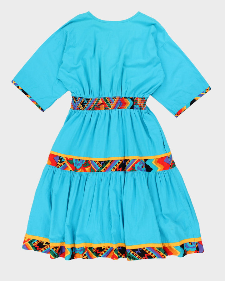 Vintage 80s Appel Blue Tiered Quarter Button Dress - L