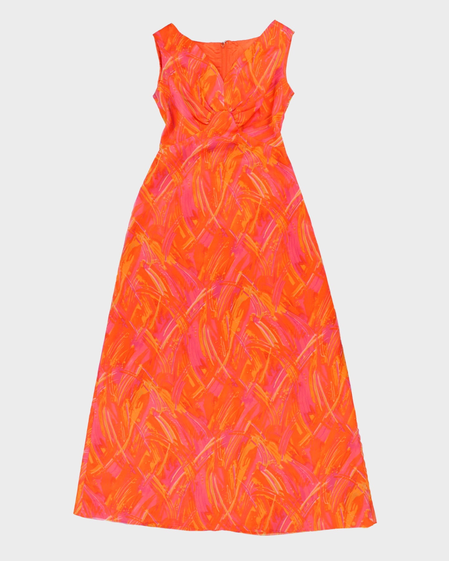 Vintage 70s Lawrence Dress Inc Pink &amp; Orange Printed Maxi Dress - S/M
