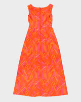 Vintage 70s Lawrence Dress Inc Pink &amp; Orange Printed Maxi Dress - S/M