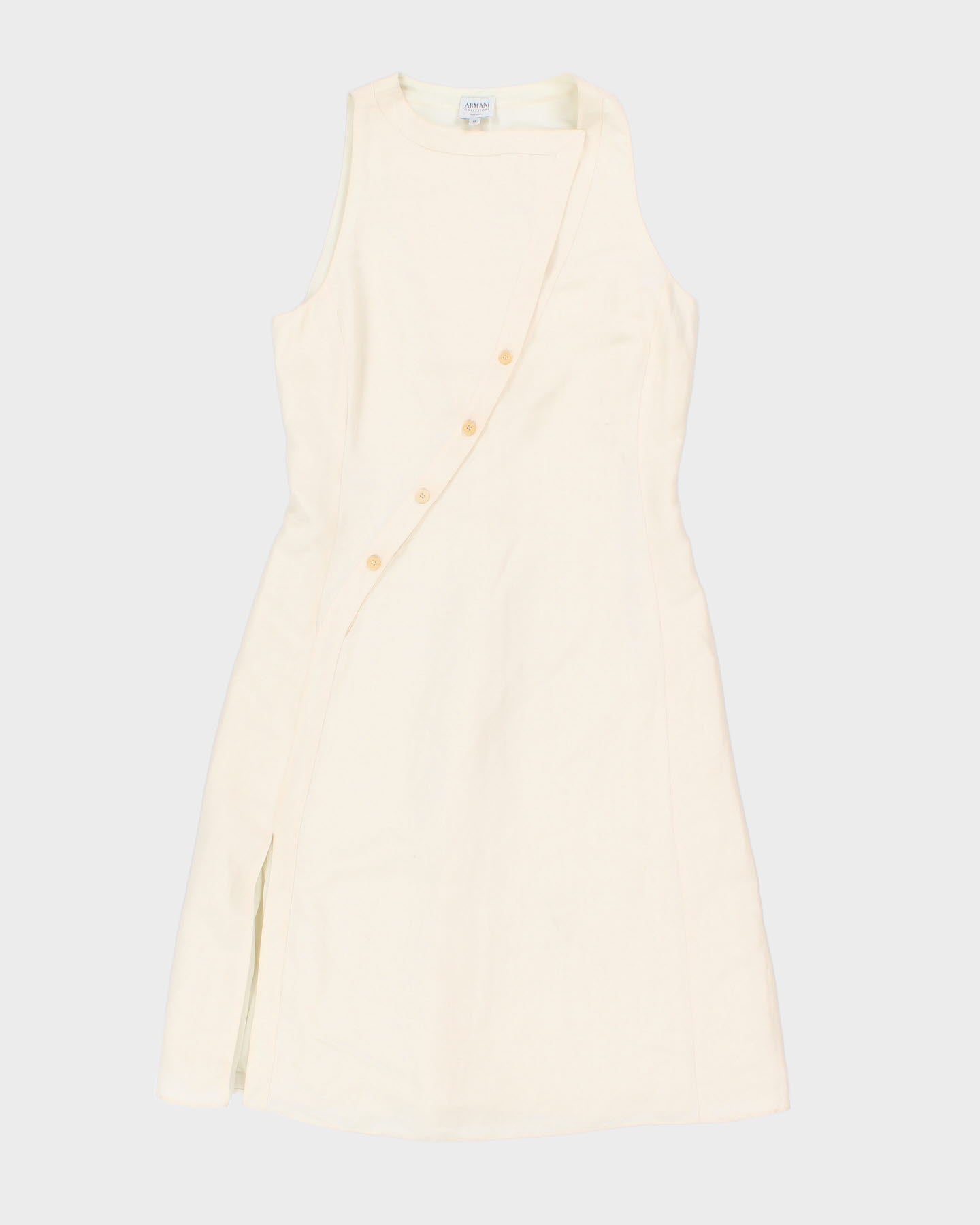 Vintage 90s Armani Collezioni Cream Linen &amp; Silk Blend Midi Dress - S