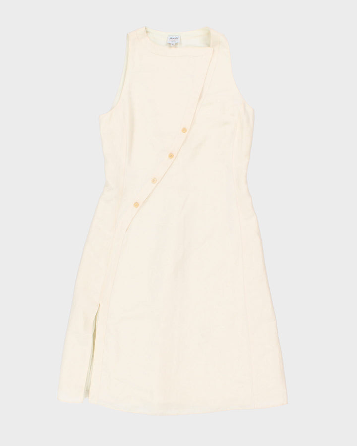 Vintage 90s Armani Collezioni Cream Linen & Silk Blend Midi Dress - S