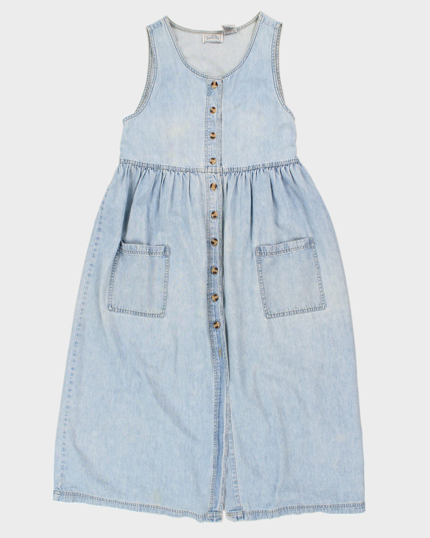 Vintage 90s True Blue Denim Button-Up Maxi Dress - S
