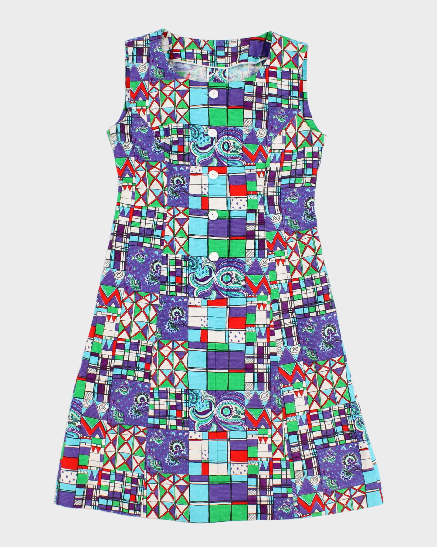Vintage Handmade Purple Printed Midi Dress - S/M