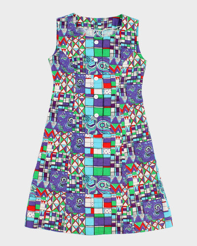 Vintage Handmade Purple Printed Midi Dress - S/M
