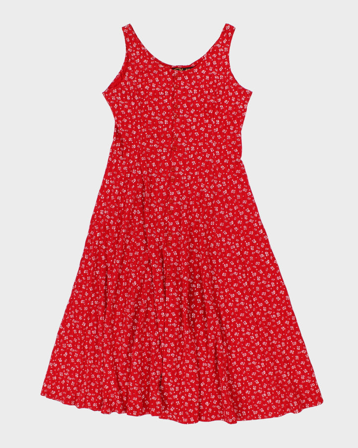 Vintage 90s Red Floral Flowy Button Up Maxi Dress - M
